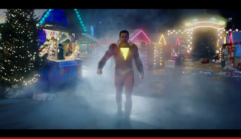 A screenshot of the trailer for "Shazam!" is shown.