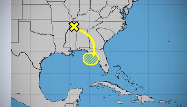 This map from the National Hurricane Center indicates a low pressure system over the Kentucky/Tennessee border.