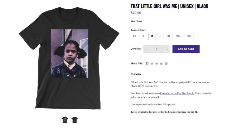 Kamala Harris fundraising off ‘that little girl was me’ shirts