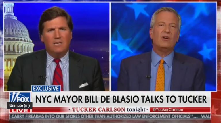 ‘Oh, come on!’: De Blasio dismisses Tucker Carlson’s inquiry into his carbon footprint
