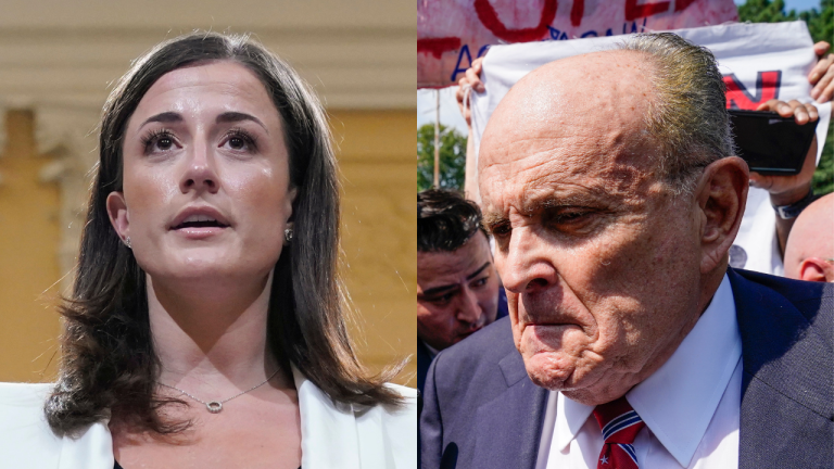 Cassidy Hutchinson in June 2022 // Rudy Giuliani in August 2023
