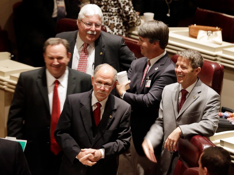Republican House members gather at the start of the regular legislative session at the Alabama Statehouse in Montgomery, Ala., on Feb. 5, 2013. (AP/Dave Martin)