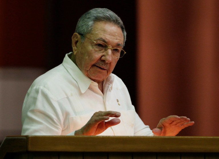 Cuba's President Raul Castro delivers his speech during closing of the third regular session of the eighth legislature, at the National Assembly in Havana, Cuba, Saturday, July 5, 2014. (AP Photo/Cubadebate, Ismael Francisco)