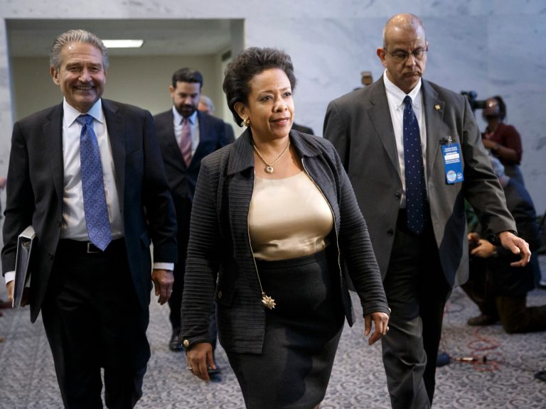 Attorney General nominee Loretta Lynch arrives for a meeting on Capitol Hill in Washington. A team of Justice Department evaluators has given mostly high ratings to the management style of Loretta Lynch, the nominee for attorney general. (AP Photo/J. Scott Applewhite, File)