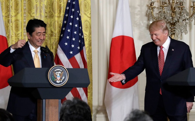 President Trump and Japanese Prime Minister discussed trade relations between their respective countries. (AP Photo/Evan Vucci)
