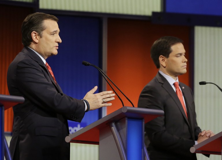 Cruz, of Texas, and Rubio, of Florida, both spent Sunday delivering process arguments that the GOP nomination battle is far from over. (AP Photo/Chris Carlson)