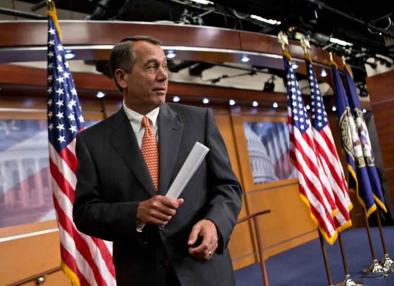 House Speaker John Boehner of Ohio leaves a news conference on Capitol Hill in Washington, Thursday, March 21, 2013, after the Republican-controlled House passed a tea party-flavored budget plan Thursday that promises sharp cuts in safety-net programs for the poor and a clampdown on domestic agencies, in sharp contrast to less austere plans favored by President Barack Obama and his Democratic allies. (AP Photo/J. Scott Applewhite)