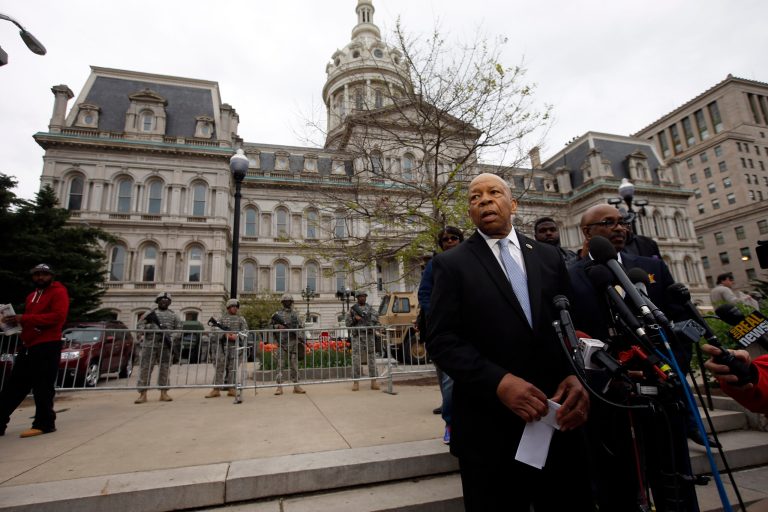 Rep. Elijah Cummings, D-Md., speaks during a media availability, Friday, May 1, 2015 in Baltimore. State's Attorney Marilyn J. Mosby announced criminal charges Friday, against all six officers suspended after Freddie Gray suffered a fatal spinal injury in police custody in Baltimore. (AP Photo/Alex Brandon)