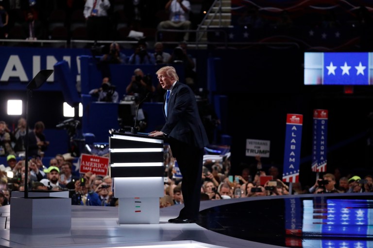 How will an economically conservative party deal with a nominee who has given few signs of conservatism? (AP Photo/Paul Sancya)