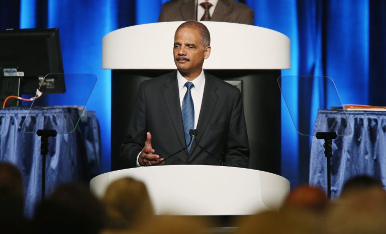 Attorney General Eric Holder speaks during the 2013 America Bar Association annual meeting Monday in San Francisco. (Justin Sullivan/Getty Images)