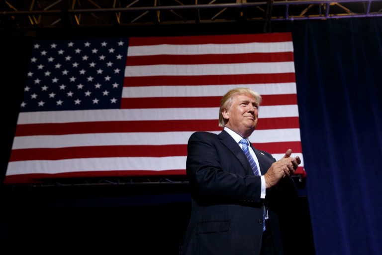 Republican presidential candidate Donald Trump arrives to deliver an immigration policy speech during a campaign rally at the Phoenix Convention Center, Wednesday, Aug. 31, 2016, in Phoenix. (AP Photo/Evan Vucci)
