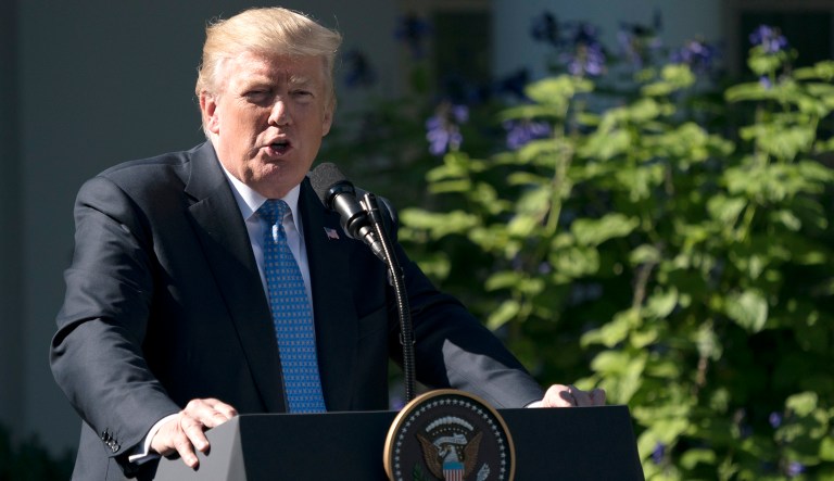 President Donald Trump speaks during a news conference with Greek Prime Minister Alexis Tsipras in the Rose Garden of the White House in Washington, Tuesday, Oct. 17, 2017. (AP Photo/Carolyn Kaster)