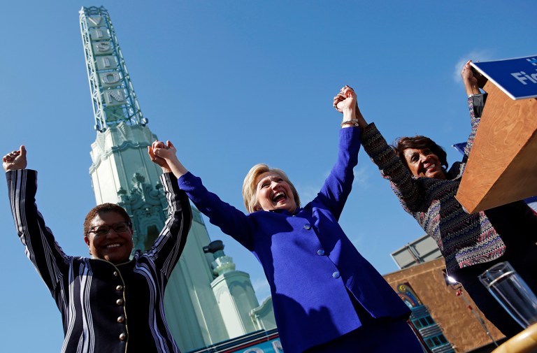 Hillary Clinton, who has long been criticized for her connections to Wall Street and the rich, drew A-list performers to her Los Angeles concert. (AP Photo/John Locher)