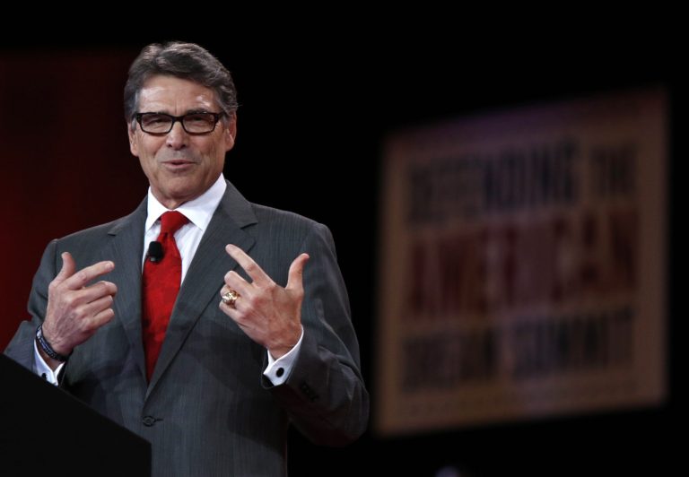 Republican presidential candidate, former Texas Gov. Rick Perry speaks at the Defending the American Dream summit hosted by Americans for Prosperity at the Greater Columbus Convention Center in Columbus, Ohio, Saturday, Aug. 22, 2015. (AP Photo/Paul Vernon)