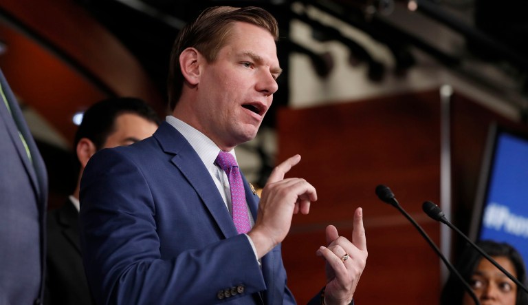 Rep. Eric Swalwell, D-Calif., pointed at Trump's 