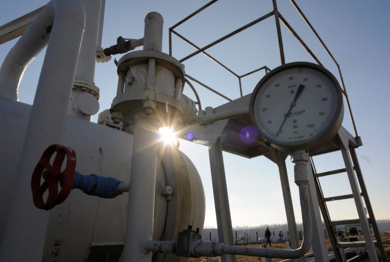 A gas pressure gauge of a main gas pipeline from Russia in the village of Boyarka near the capital Kiev, Ukraine on Tuesday, Feb. 12, 2008. (AP Photo/Sergei Chuzavkov, File)