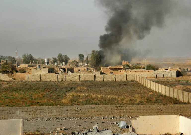 Smoke rises from extremist positions during a military operation to regain control of some villages from Islamic State group fighters in Iraq, Wednesday, Aug. 26, 2015. (AP Photo)Â 