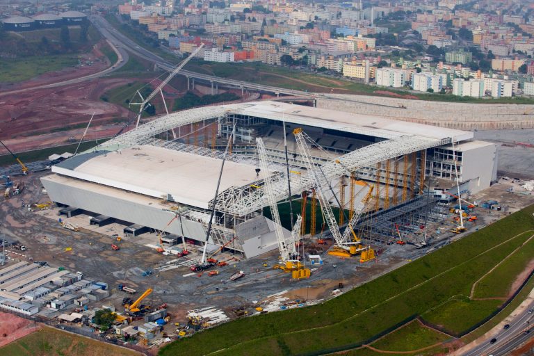FILE - This March 2014 file photo released by Portal da Copa, shows an aerial view of the Itaquerao stadium in Sao Paulo, Brazil. It's all coming down to the final 30 days. Brazil had seven years to get ready for the World Cup, but it enters the final month of preparations with a lot yet to be done. (AP Photo/Portal da Copa, Mauricio Simonetti, File)