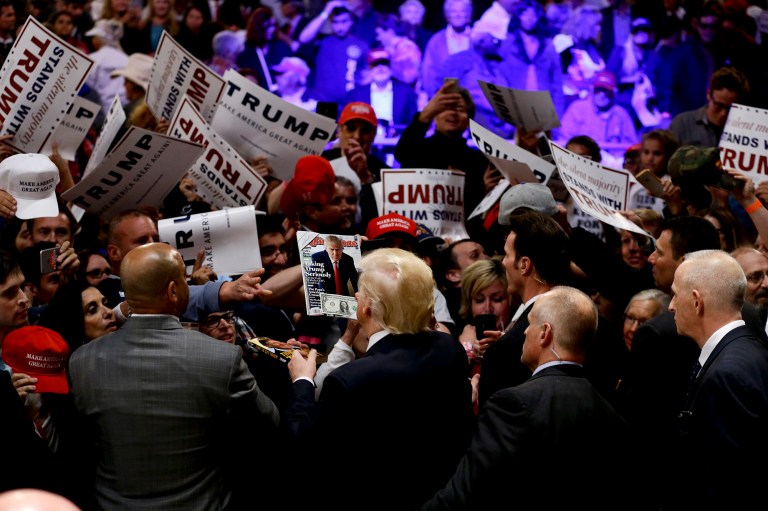 A White House spokesman refused to condemn GOP front-runner Donald Trump for holding a rally in California on Thursday that turned violent. (AP Photo/Chris Carlson)
