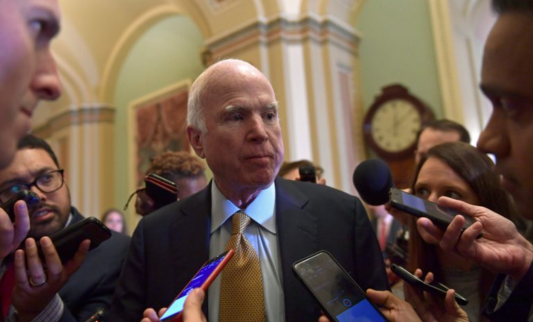 Sen. John McCain, R-Ariz., speaks to reporters on Capitol Hill in Washington. (AP Photo/Susan Walsh)