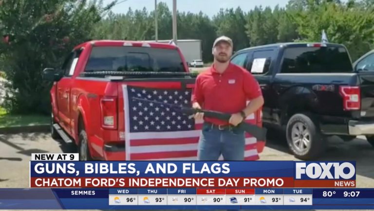 Alabama car dealership offers free gun, flag, and Bible with each Fourth of July auto purchase