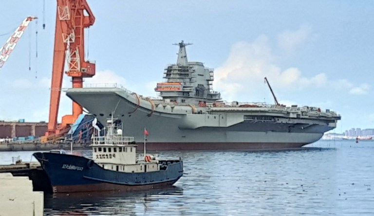 A Type-001A Chinese aircraft carrier is shown in Dalian, China.
