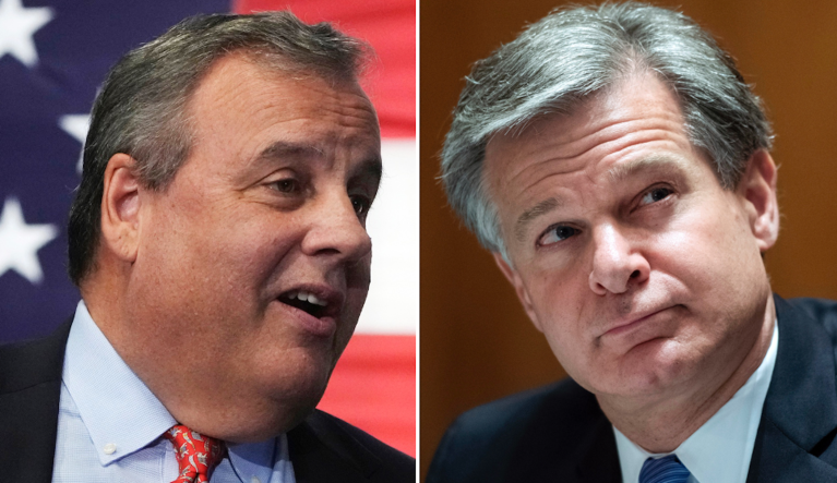 Former New Jersey Gov. Chris Christie (left) and FBI Director Christopher Wray.