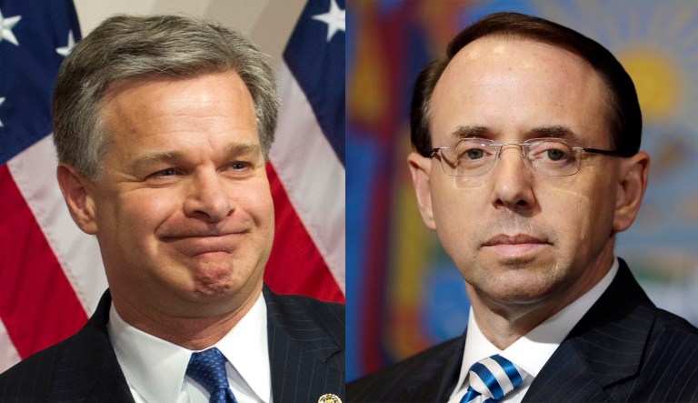 FBI Director Christopher Wray and Rod Rosenstein