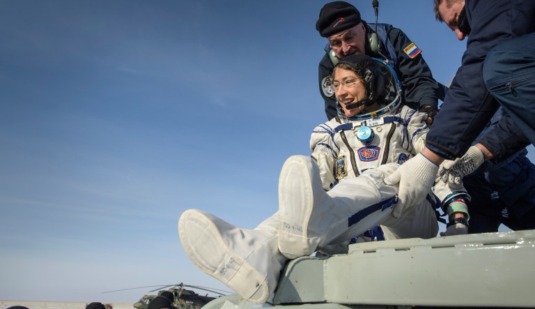 Female NASA astronaut returns to Earth after record-breaking stay in space