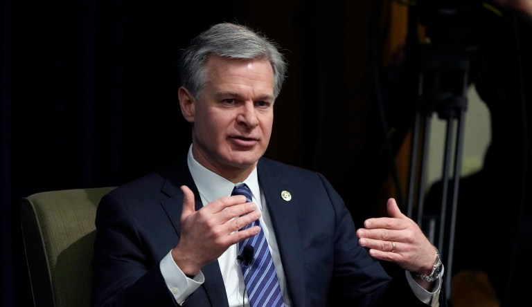 FBI Director Christopher Wray speaks at the Gerald R. Ford School of Public Policy at the University of Michigan, Friday, Dec. 2, 2022.