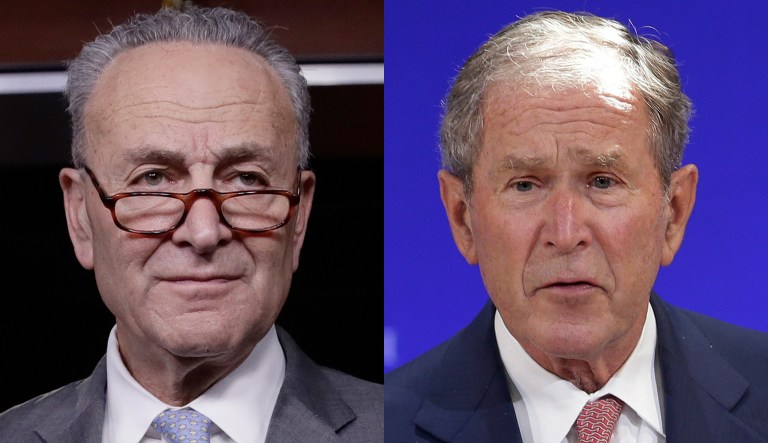 Chuck Schumer and George W Bush.