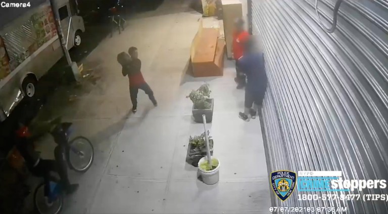 NYPD hunting for suspect seen on video hurling cinder block at man’s head