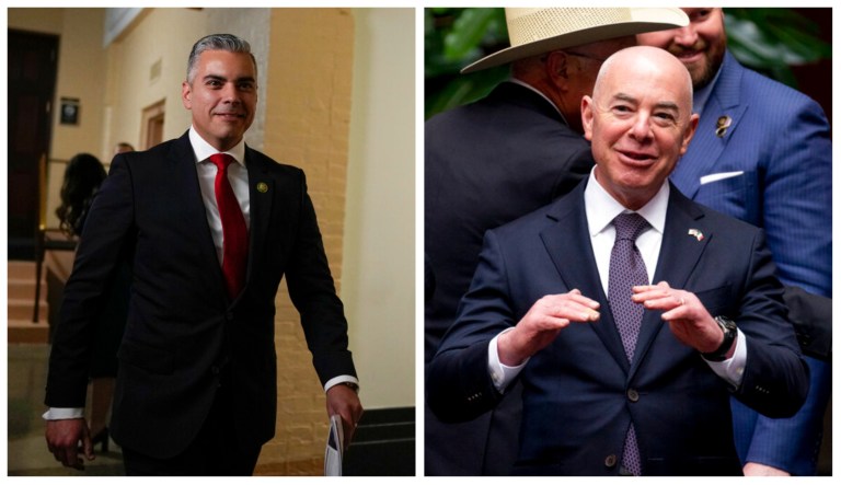 Left: Rep. Juan Ciscomani (R-AZ); Right: Secretary of Homeland Security Alejandro Mayorkas