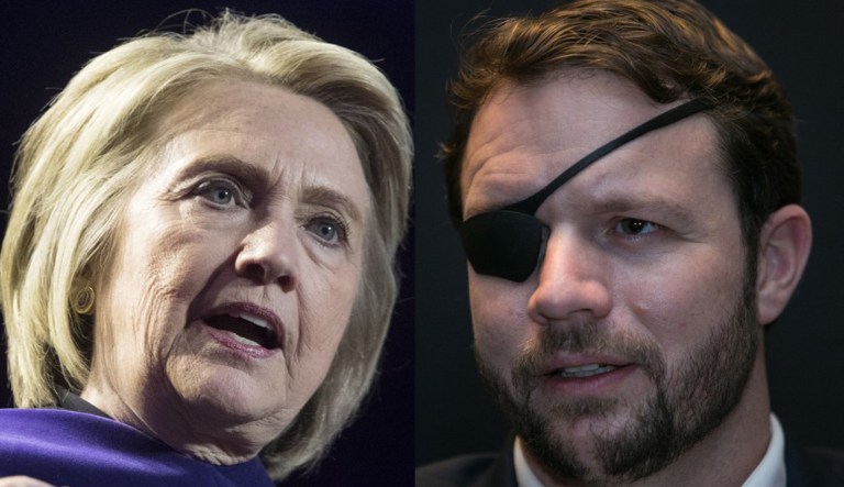 Hillary Clinton, left, Dan Crenshaw, right.
