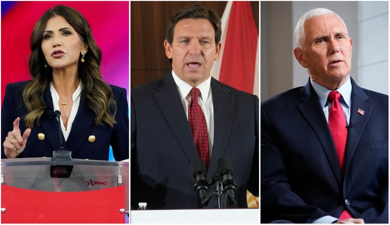 Govs. Kristi Noem (R-SD) and Ron DeSantis (R-FL), along with former Vice President Mike Pence 