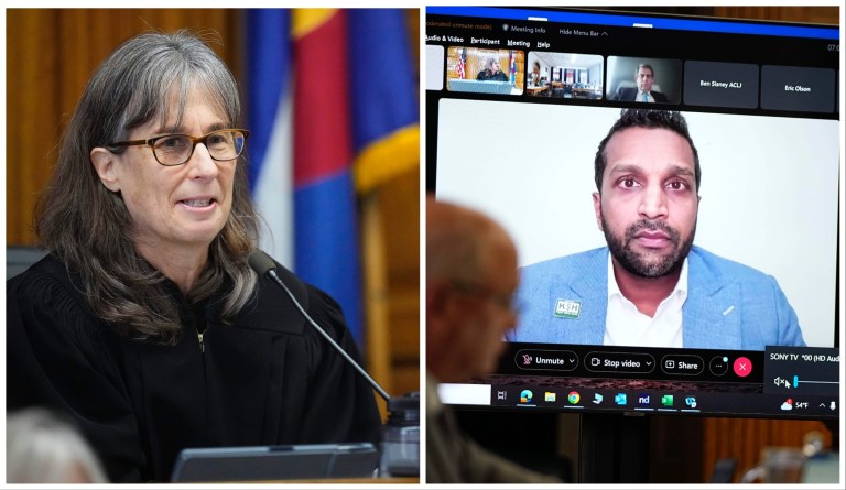 Judge Sarah B. Wallace (left) and Kash Patel (right).