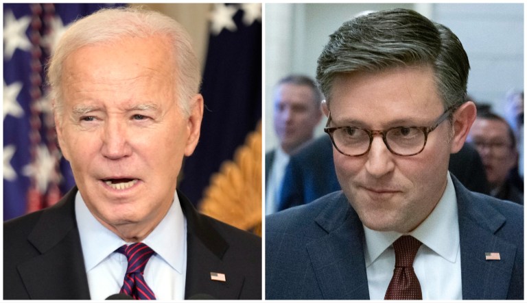 President Joe Biden and House Speaker Mike Johnson (R-LA).