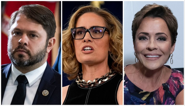 Rep. Ruben Gallego (D-AZ), Sen. Kyrsten Sinema (I-AZ), and former Republican Arizona gubernatorial candidate Kari Lake.