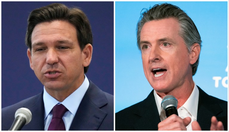 Govs. Ron DeSantis (R-FL) and Gavin Newsom (D-CA)