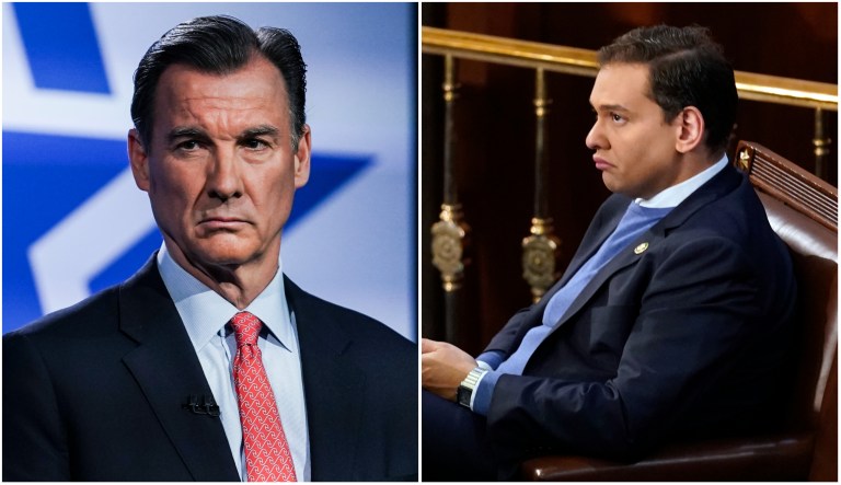 Outgoing Rep. Tom Suozzi (D-NY) and Rep.-elect George Santos (R-NY)