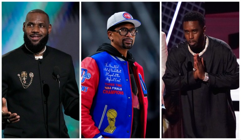 From left to right: LeBron James, Jalen Rose, and Sean 