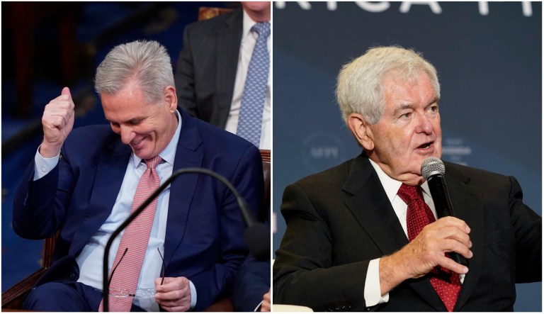 House Speaker hopeful Kevin McCarthy (R-CA) and former House Speaker Newt Gingrich