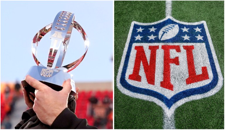 The Lamar Hunt Trophy, which is given to the champions of the American Football Conference during the NFL Playoffs, and the NFL logo
