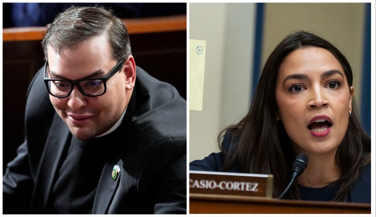 Reps. George Santos (R-NY) and Alexandria Ocasio-Cortez (D-NY).