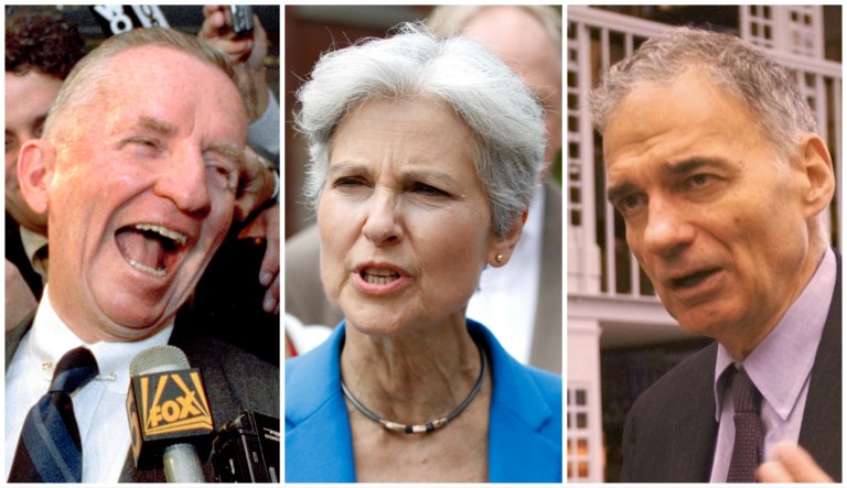 Former Presidential candidates Ross Perot, Jill Stein, and Ralph Nader