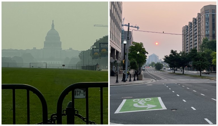 The U.S. Capitol Building in Washington, D.C., and a street in Arlington, Virginia on June 7, 2023.