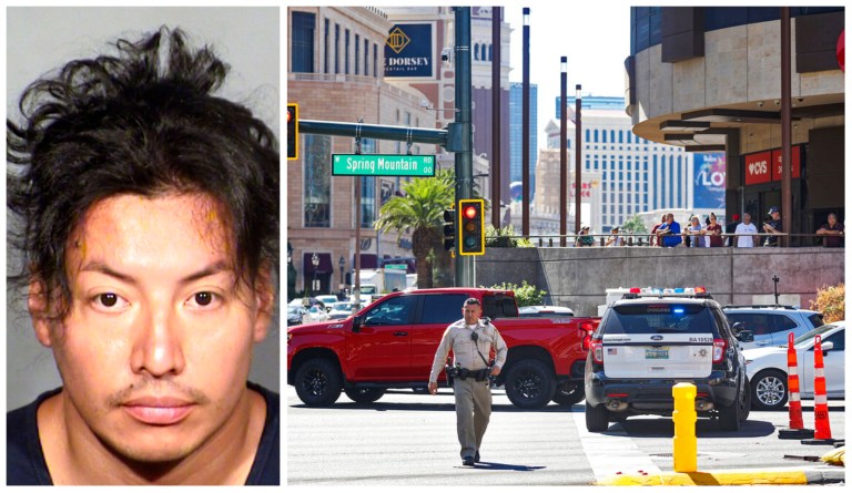 Yoni Barrios (left), who is accused of going on a deadly stabbing rampage in Las Vegas (right)