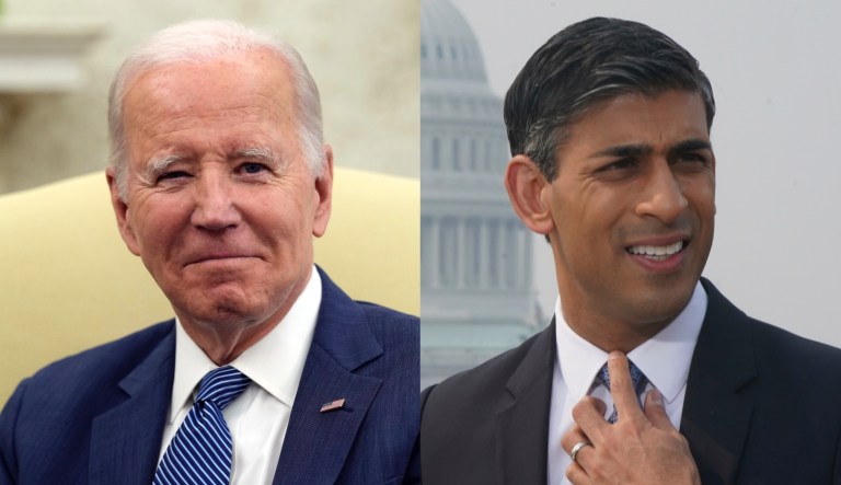The press conference with President Joe Biden, left, and U.K. Prime Minister Rishi Sunak is being held at 1:30 p.m. on Thursday, June 8.