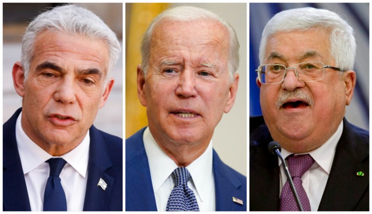Yair Lapid, Joe Biden, and Mahmoud Abbas.