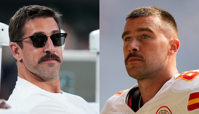 Aaron Rodgers, left, and Travis Kelce, right.